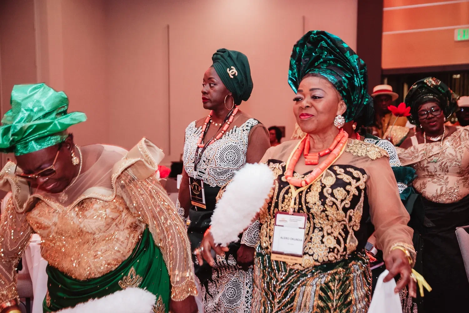 Elders dancing in gele and coral beads, Gala Night, Convention 2026, San Francisco